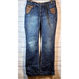 Sacred Blue Jeans Womens Size 29 Distressed Leather Trim Low Rise Western Biker